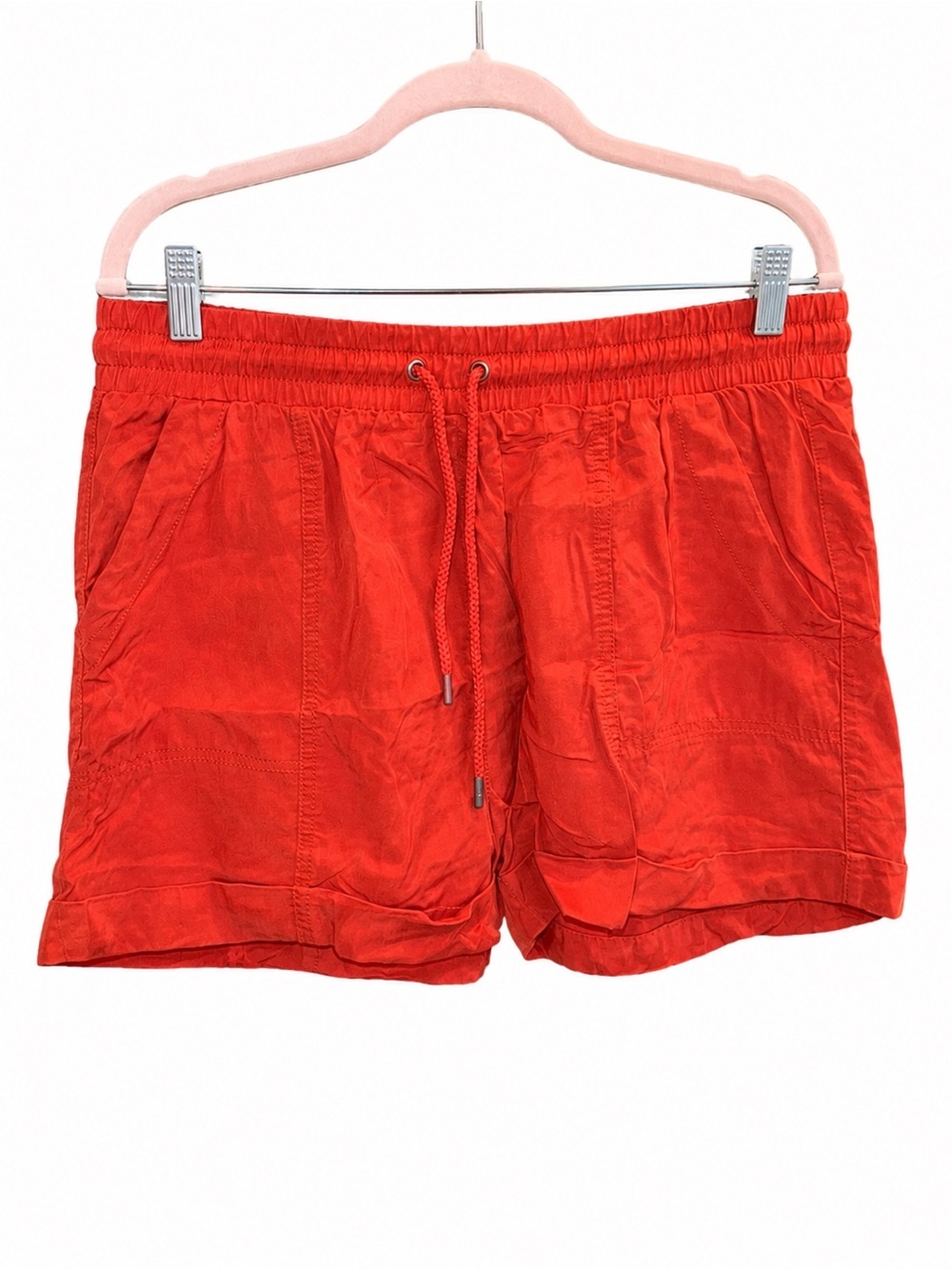 Women's Red Elastic Waist Drawstring Shorts - Picture 1 of 4